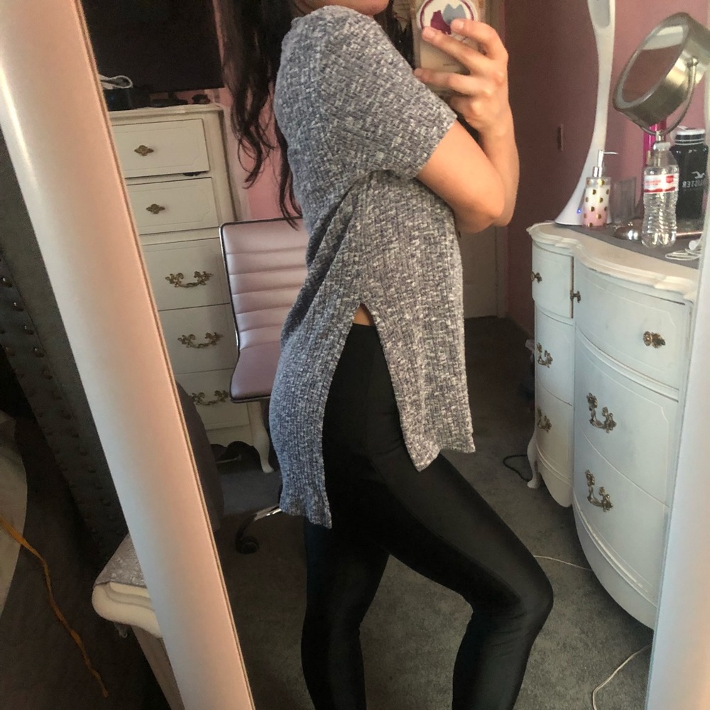 gray v-neck top